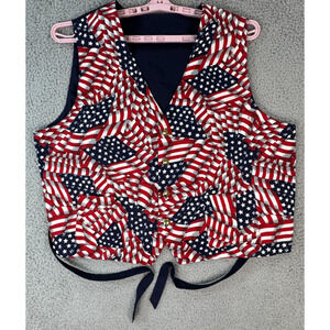 American Flag Patriotic Vest Mens Handmade Gold Buttons